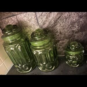 3pc Vintage Pineapple Green flour Sugar tea Glass Canisters